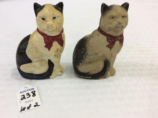 Lot of 2 Iron Cat Banks (Approx. 4 1/4 Inches Tall