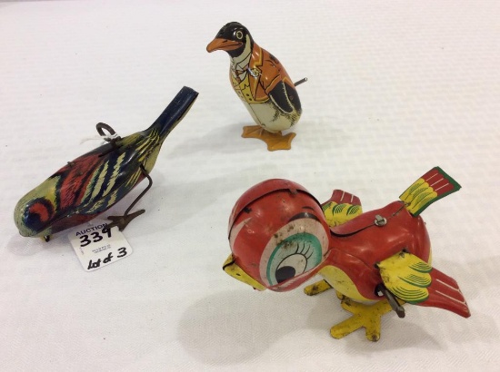 Lot of 3 Various Bird Wind Up Toys-One