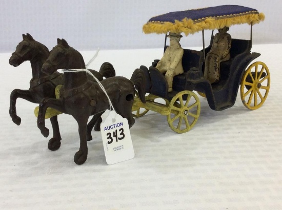 Metal Horse Drawn Covered Carriage w/ People