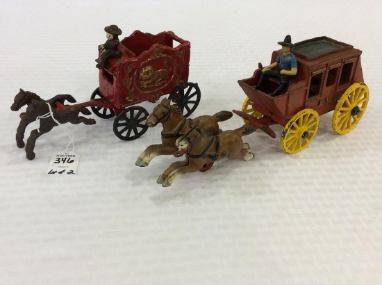 Lot of 2 Horse Drawn Iron Wagons Including