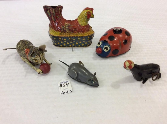 Lot of 5 Sm. Wind Up Toys Including
