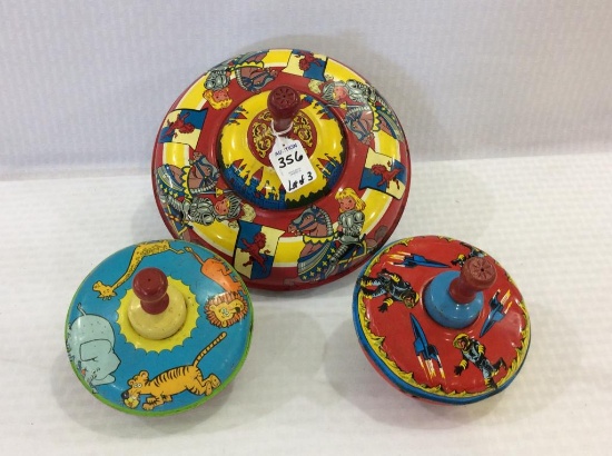 Lot of 3 Children's Spinning Top Toys