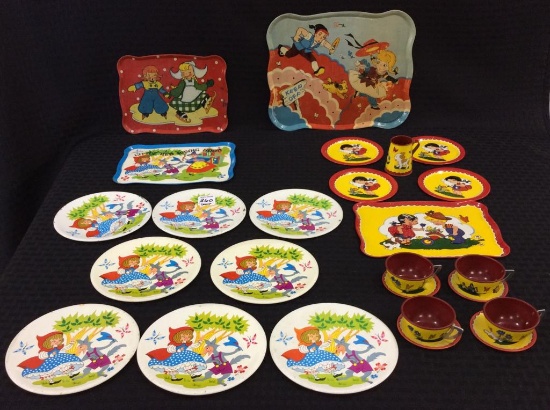Group of Children's Tin Dishware Including