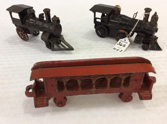 Lot of 3 Iron Train Pieces Including 2 Locomotives