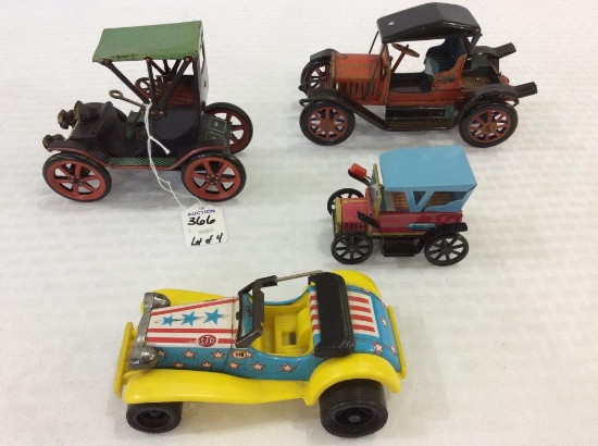Lot of 4 Tin Lever Action Toy Cars-Most Made in