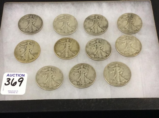 Collection of 11 Liberty Half Dollars Including