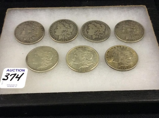 Set of 7 Morgan Silver Dollars Including
