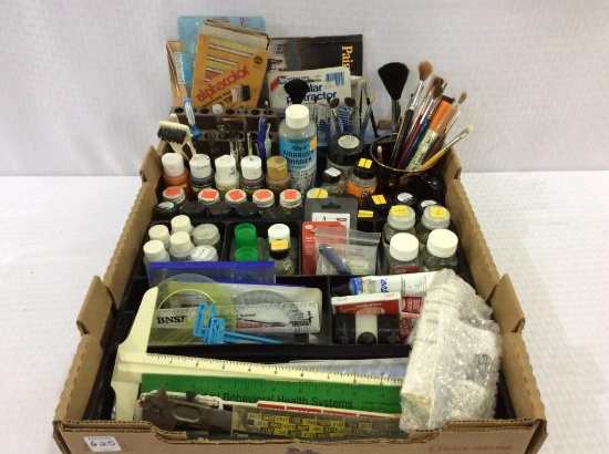Lg. Box of Paint Brushes, Paints,