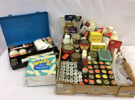 Box w/ Paint Brushes, Paints  & Accessories