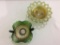 Lot of 2 Green Carnival Glass Pieces Including