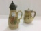 Lot of 2 Floral Painted Iron Stone Syrup PItchers