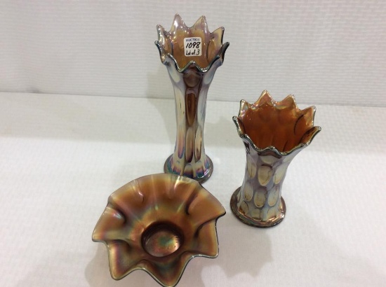 Lot of 3 Carnival Glass Pieces Including