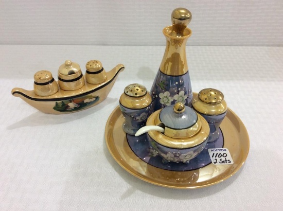 Lot of 2 Condiment Sets-Hand Painted Japan