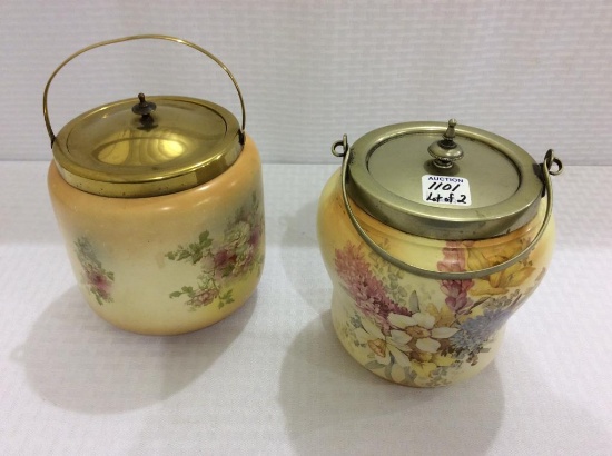 Lot of 2 Floral Decorated Biscuit Jars Including