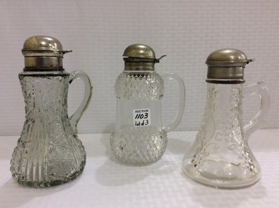 Lot of 3 Glass Syrup Pitchers