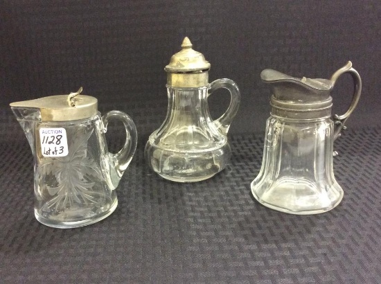 Lot of 3 Glass Syrup Pitchers-One