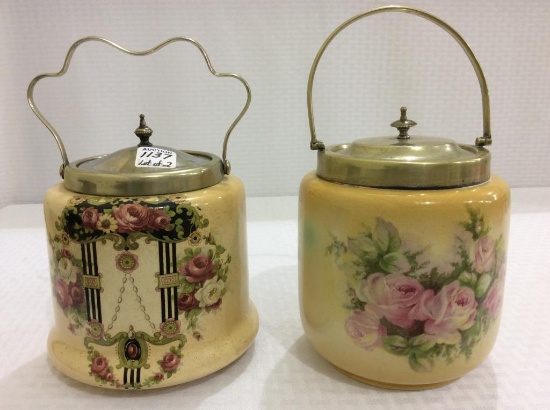 Lot of 2 Floral Decorated Porcelain Biscuit Jars