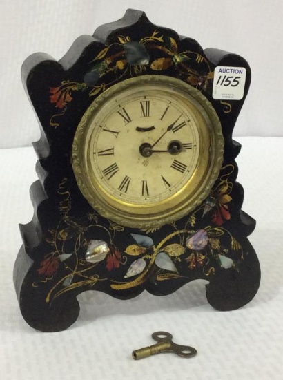 Sm. Iron Keywind Clock w/ Mother of Pearl