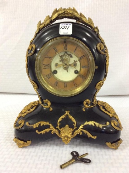 Ornate Iron Waterbury Keywind Clock