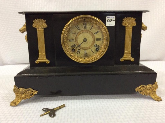 Ansonia Iron Mantle Keywind Clock w/ Brass