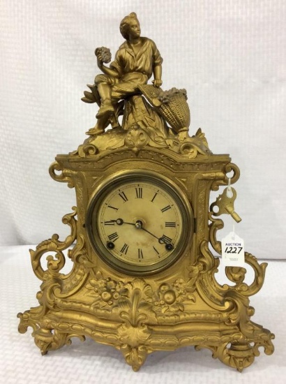 Ornate Metal Brass Statue Design Keywind Clock
