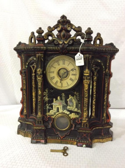 Ornate Iron Keywind Clock-Clock Works but