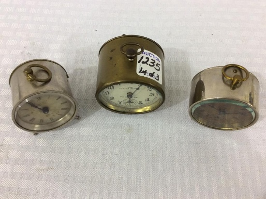 Lot of 3 Sm. Wind Up Clocks-In Working Condition