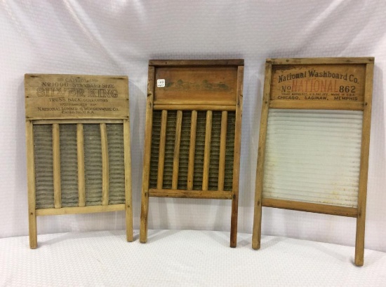 Lot of 3 Antique Washboards Including