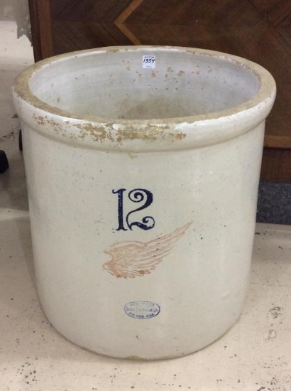 12 Gal Stoneware Crock Front Marked
