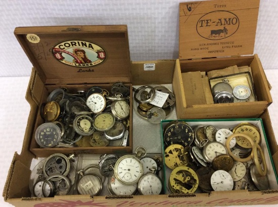 Box w/  Many Pocket Watches-Parts Only