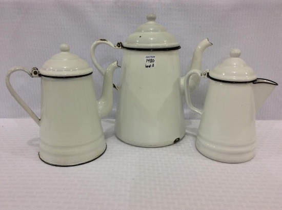 Lot of 3 Black & White Porcelain Coffee Pots