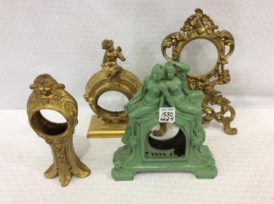 Lot of 4 Iron & Metal Figural Clock Cases Only
