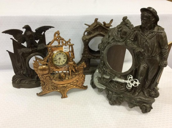 Lot of 4 Metal Figural Clock Cases ONLY-
