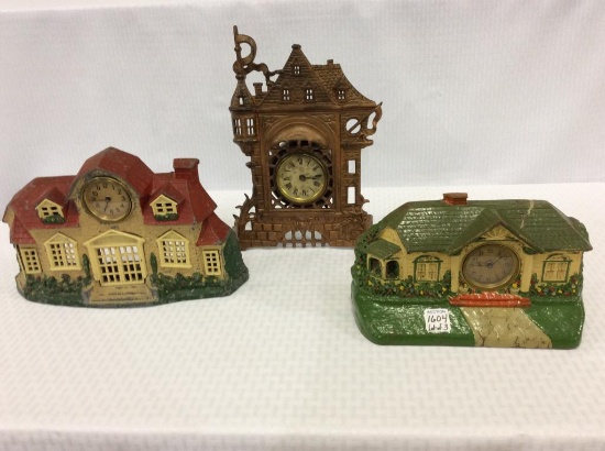 Lot of 3 Metal Wind Up Clocks (Some