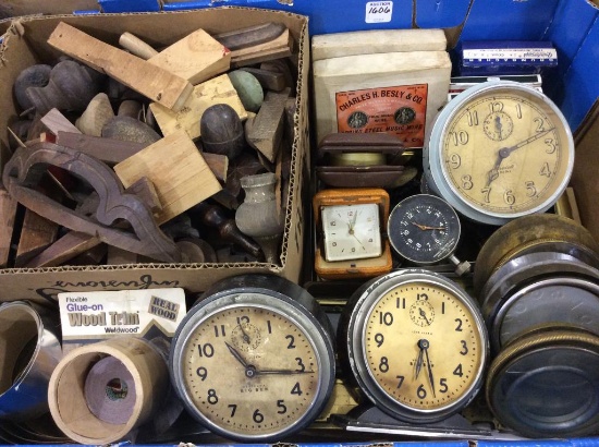 Lg. Box of Clock Parts-Wood Pieces-