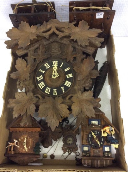 Box w/ Lg. Cuckoo Clock, 3 Smaller Clock