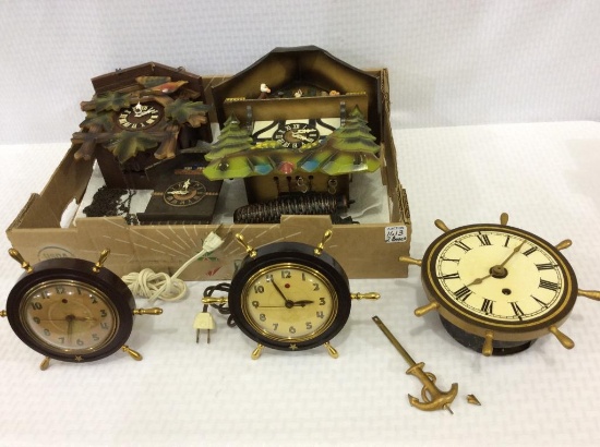 2 Boxes of Clocks Including Cuckoo Clocks