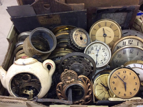 Lg. Box of Clock Parts Including Dials,