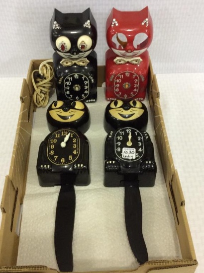 Lot of 4 Jeweled Cat Clocks