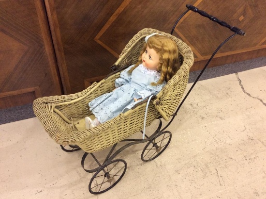 Vintage Wicker Doll Buggy-Approx.25 Inches Tall X