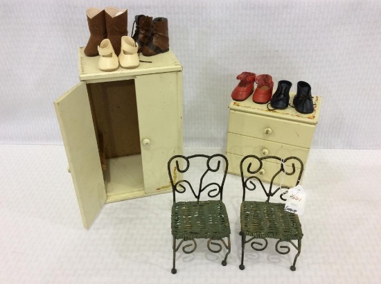 Group including Wood Doll Dresser and Wardrobe