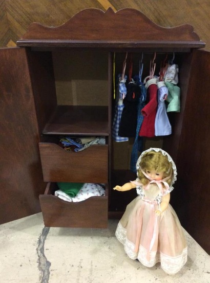 Wood Doll Wardrobe Cabinet with Ideal Doll 12