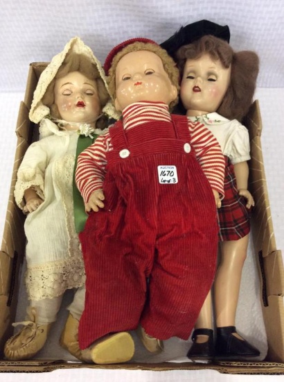Lot of 3 Various Vintage Composition Dolls