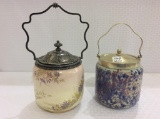 Lot of 2 Porcelain Decorated Biscuit Jars-