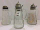 Lot of 3 Glass Syrup Pitchers