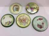 Lot of 5 Mostly Floral Painted Tea Tile Trivets