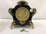 Ansonia Ornate Iron Keywind Clock w/ Key