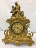 Ornate Metal Brass Statue Design Keywind Clock