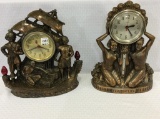 Lot of 2 Electrified United Metal Figural Clocks