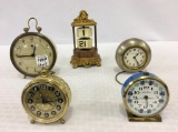 Lot of 5 Various Sm. Wind Up Clocks